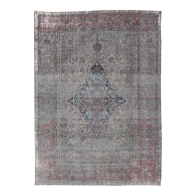 Antique Persian Silk Mohtesham Rug With Central Medallion 7'0 X 10'5 For Sale