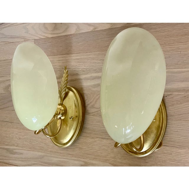 Pair of Mid 20th Century Italian Opaline Glass and Brass Sconces For Sale - Image 4 of 5