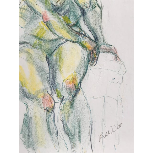 Paper 2000s Original Expressionist Drawing of Nude Woman, Custom Maple Frame For Sale - Image 7 of 13