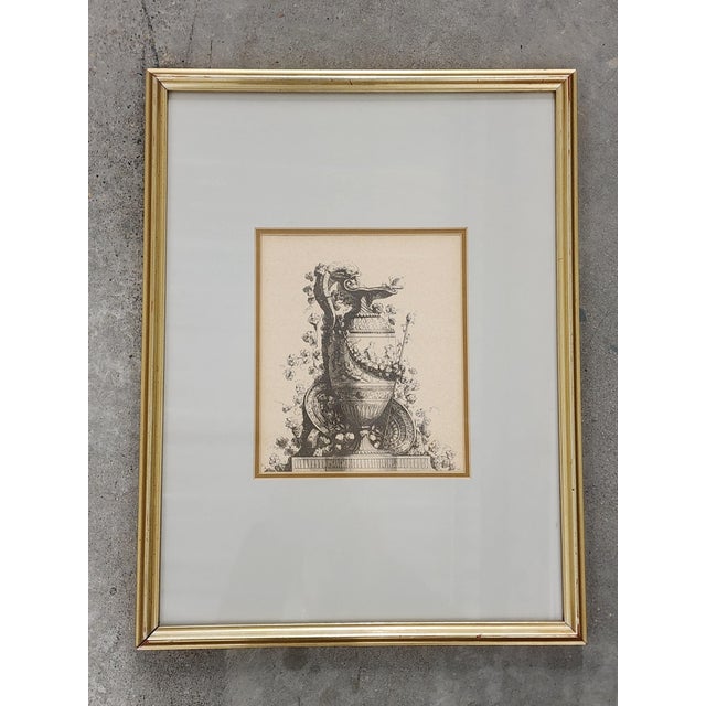 Vintage French Neoclassical ewer jug etching print after Gilles-Paul Cauvet (1731-1788) , featuring a dolphin handle,...