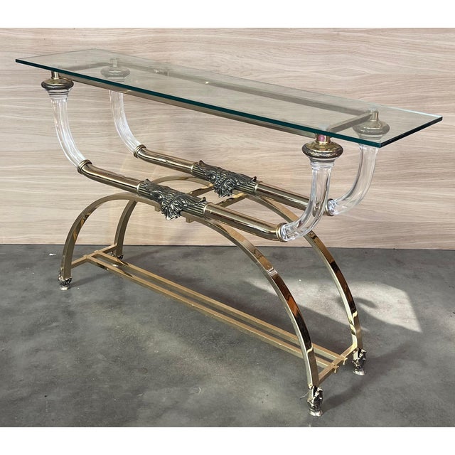 Late 20th Century Claude Dalle Style Console Table with Glass Top, Lucite and Bronze For Sale - Image 13 of 18
