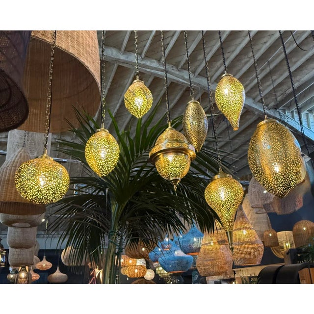 Late 20th Century Vintage Moroccan Brass Hemma Small Pendant Light For Sale - Image 5 of 8