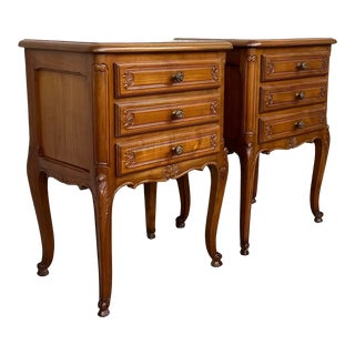 Pair of Louis XVI Style Nightstands With Three Drawers and Cabriole Legs For Sale