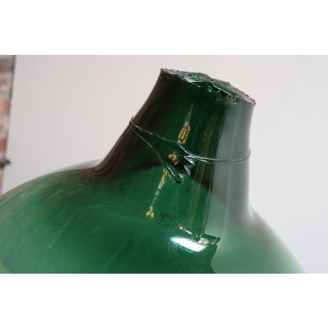 Glass Vintage French Blown Glass Wide Neck Demijohn Carboy in Teal Green For Sale - Image 7 of 12