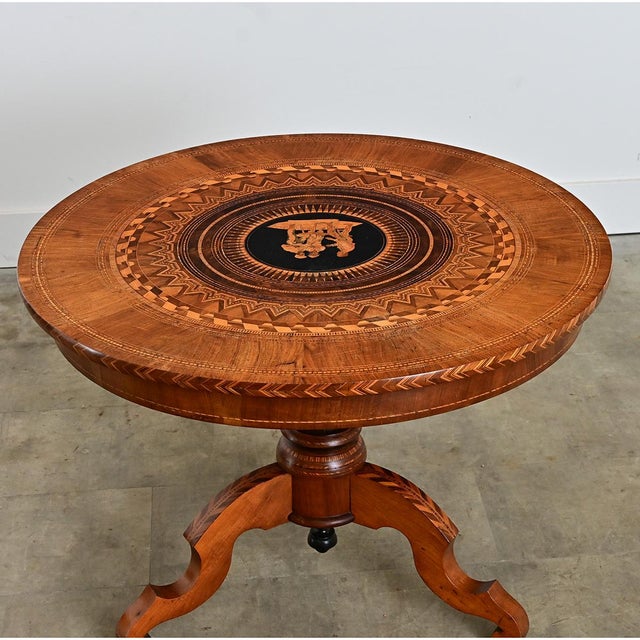 Wood Italian 19th Century Marquetry Inlay Round Center Table For Sale - Image 7 of 14