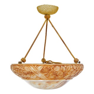 Swedish Art Deco Shaped and Carved Alabaster Ceiling Light, 1920s For Sale