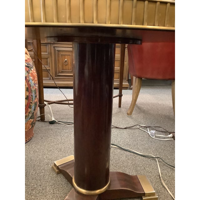 Traditional Round Single Pedestal Marble Top Table With Brass Accents For Sale - Image 3 of 4
