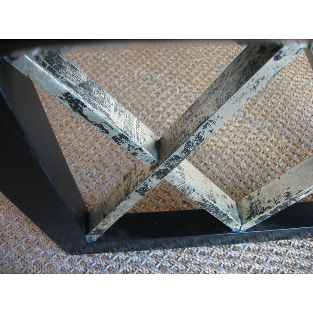 Vintage Black Satin X Frame Cocktail Table With New Eglomise Mirrored Top, 1950's For Sale In Miami - Image 6 of 9