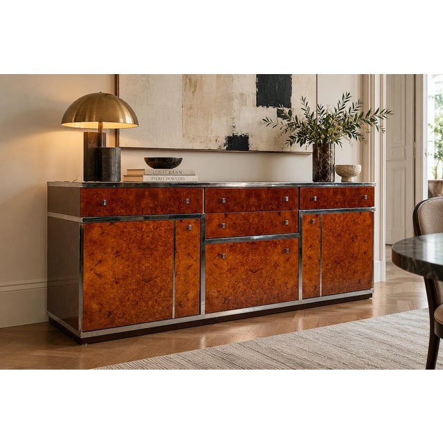 Vintage Brass and Burl Sideboard with Drawers, 1970 For Sale - Image 13 of 14