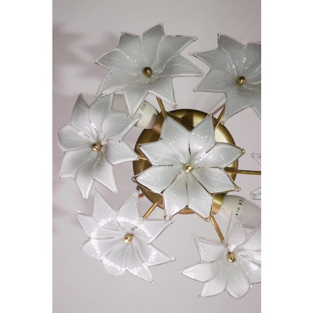White Set of 2 Vintage Murano Ceiling Light White Flowers, 1970s For Sale - Image 8 of 11
