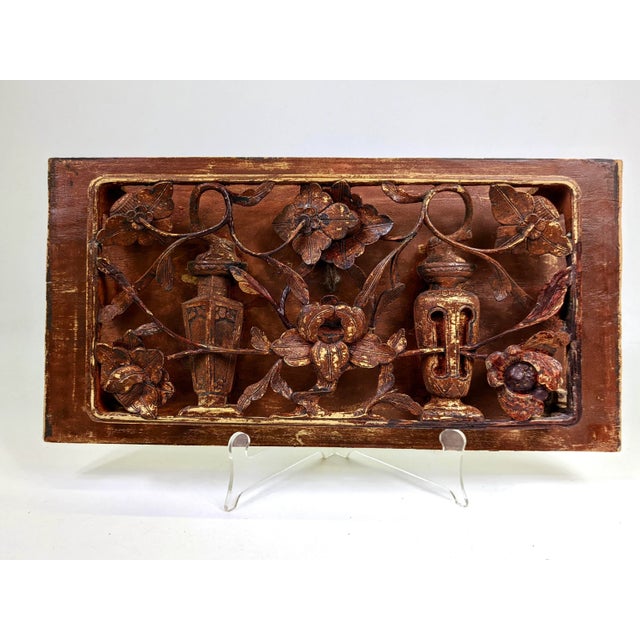 Set of Two Large 19th Century Wooden Carved Panels of Flowers and Vases For Sale - Image 4 of 7