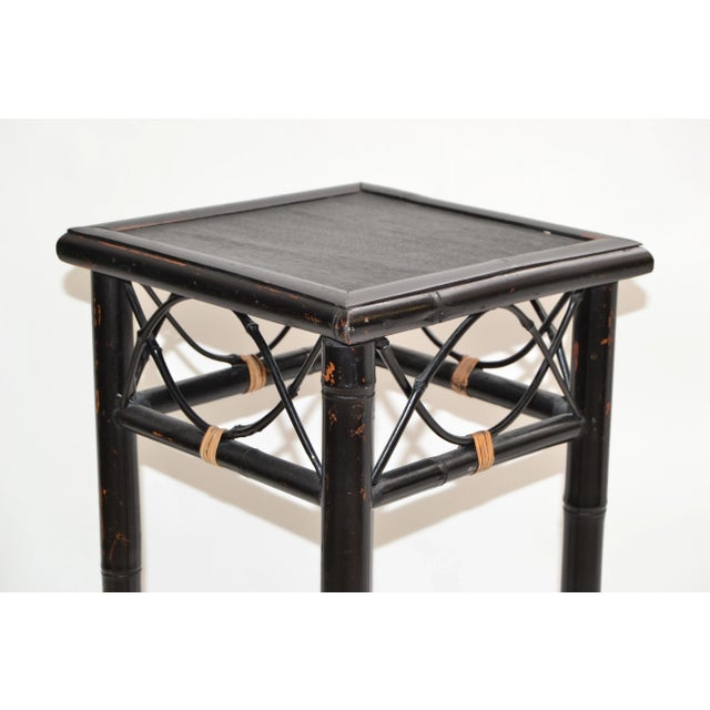 Vintage Brighton Chinoiserie Rattan Bamboo Stand, Side or End Table, Column 1970 For Sale In Miami - Image 6 of 13