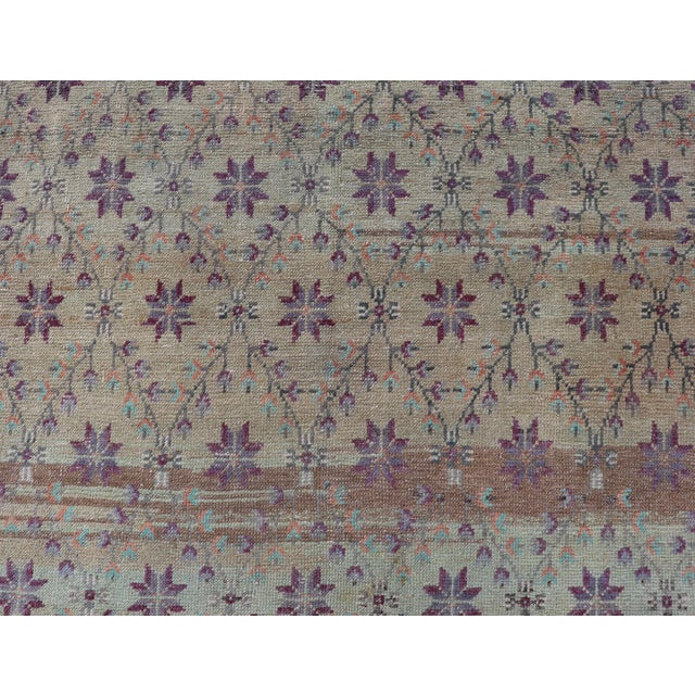 Vintage Turkish Oushak Konya-Tulu With Floral Blossoms and Latticework Design 4'4 X 9'5 For Sale In Atlanta - Image 6 of 11