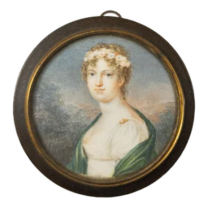 19th Century English or French Miniature Watercolor Portrait of a Lady