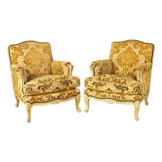 French 19th Century Pair of Louis XV Style Bergeres For Sale