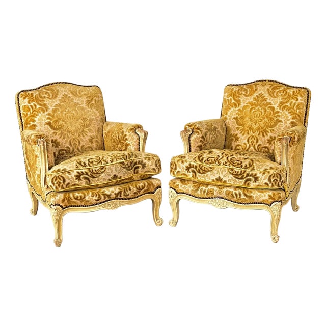French 19th Century Pair of Louis XV Style Bergeres For Sale