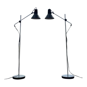 1970s Black Adjustable Ikea Reading Floor Lamp-A Pair