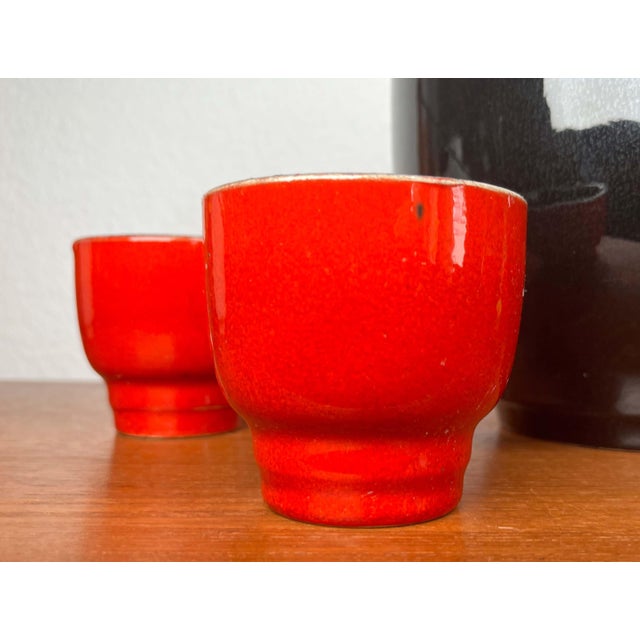 Mid-Century Modern West German Pottery Punch Bowl and Cups from Jasba, 1960s, Set of 7 For Sale - Image 12 of 18