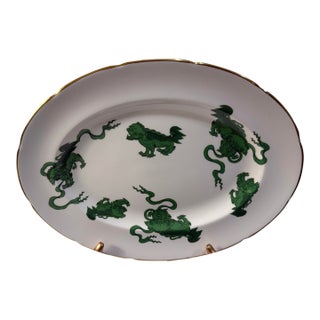Vintage Wedgwood Green Chinese Tigers Williamsburg Bone China Serving Platter Retired Rare Find For Sale