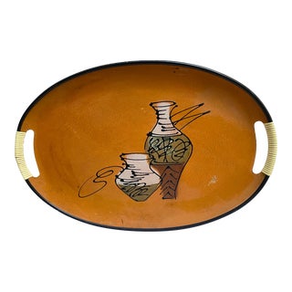 1950s Mid Century Modern Tray Wood Fiberboard Pottery Vases Design For Sale