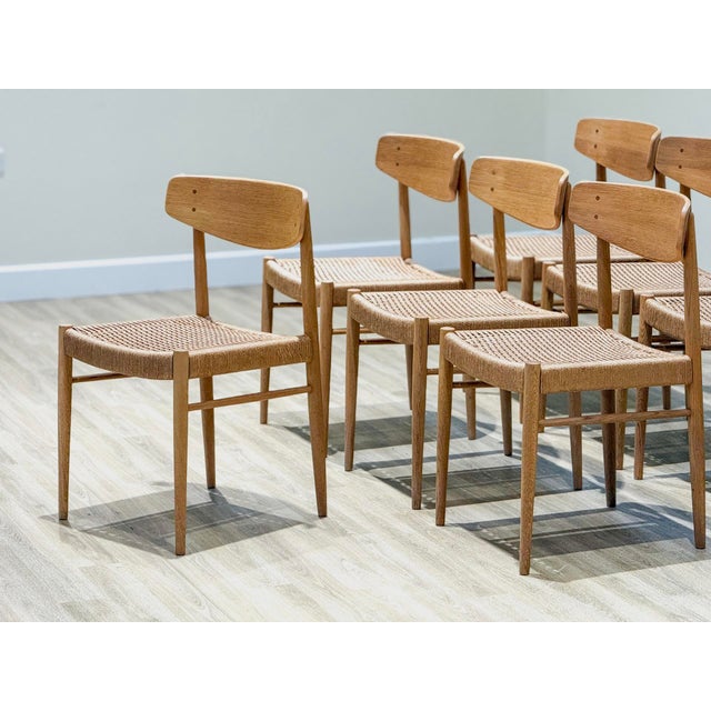 Beige Model 501 Papercord Dining Chairs in Oak from A.M Møbler, 1960s, Set of 8 For Sale - Image 8 of 17