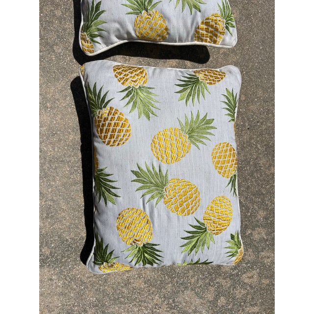 Coastal Pair of Tropical Pineapple Embroidered Pillows -2 For Sale - Image 3 of 4