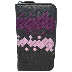 Bottega Veneta Woven Grey and Purple Leather Zip Wallet