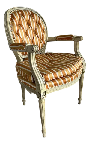 Vintage Striped Upholstered French Style Armchair