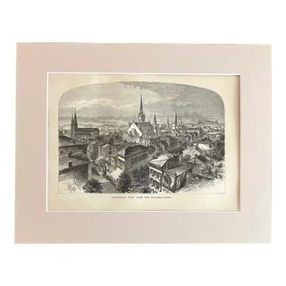 Antique 1874 Wood Engraving "Cincinnati, View from the Carlisle.." in 11x14 Mat For Sale