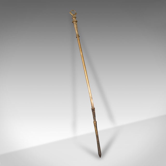 1850s Victorian Antique Fireplace Poker, English, Brass, Decorative