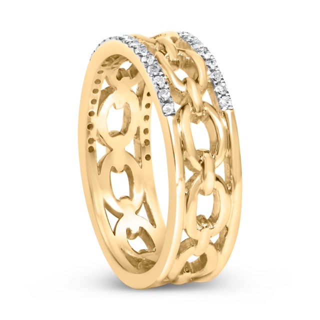 10K Yellow Gold 1/5 Cttw Diamond Two Row Cuban Link Ring (I-J Color, I2-I3 Clarity) - Size 8 For Sale - Image 4 of 7
