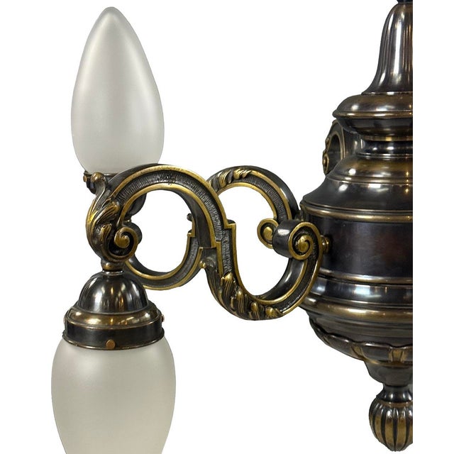 Metal Antique Brass Chandelier with Adjustable Arms, Former Czechoslovakia, 1910s For Sale - Image 7 of 11