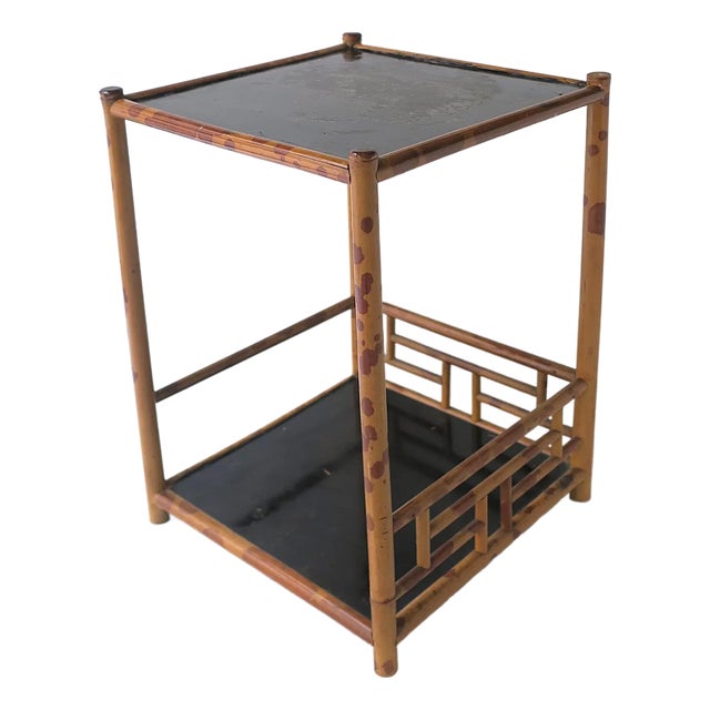 Bamboo Side Drinks Table or Plant Stand With Shelf For Sale