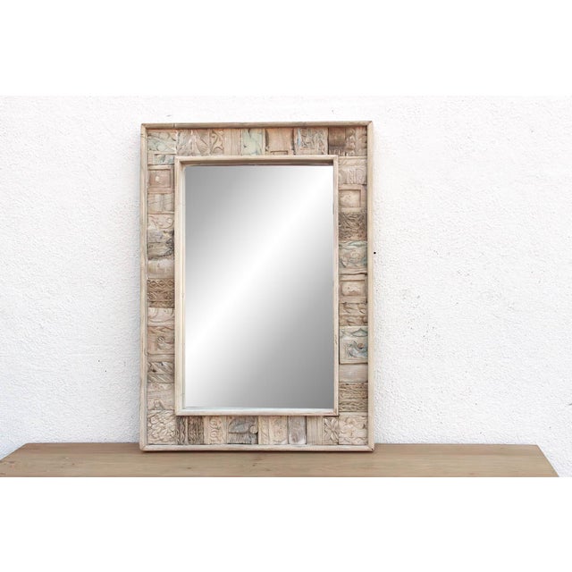 Rustic Abstract Carved Wall Mirror For Sale - Image 4 of 8