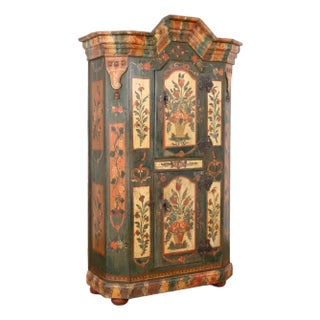 18th Century Original Painted Cabinet Cupboard Dated 1726 For Sale