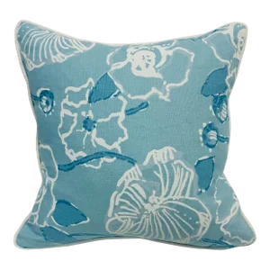 19” X 19” Lilly Pulitzer Dahlia Sky Blue Floral Linen Cotton Pillow Cover