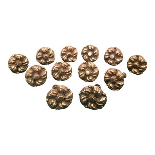 Set of 12 Solid Brass Mid-Century Floral Cabinet Knobs With Original Screws For Sale