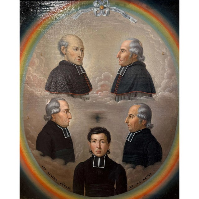 French 19th Century French Religious Oil Painting of Five Priests in Giltwood Frame For Sale - Image 3 of 9