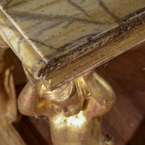 Carved Console Table with Marble Top and Cherubs For Sale - Image 6 of 9
