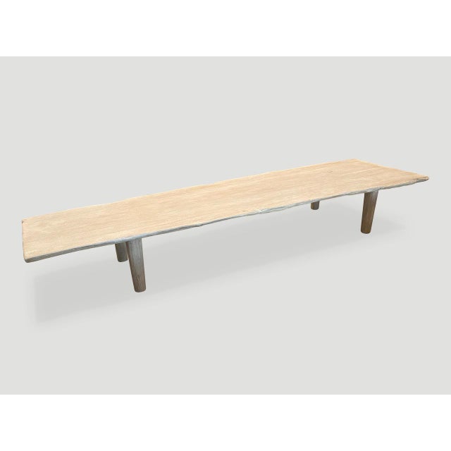 2010s Andrianna Shamaris White Washed Live Edge Teak Wood Coffee Table or Bench For Sale - Image 5 of 18