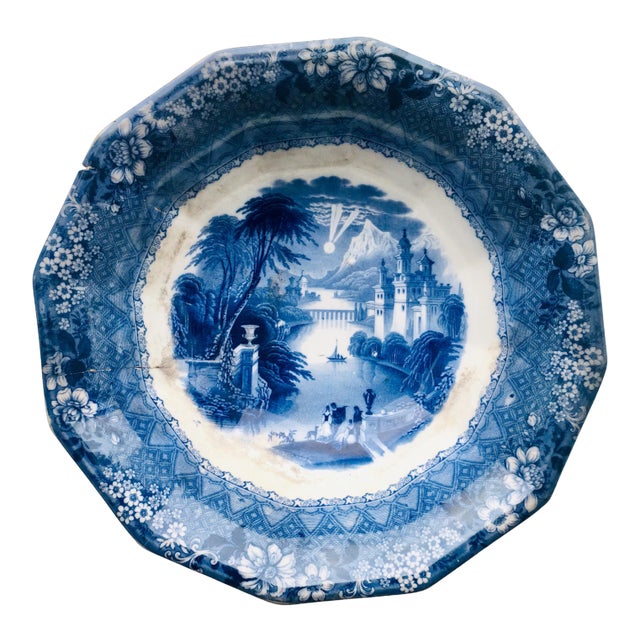 Antique C & W K Harvey Delaware Pattern Blue Transferware Bowl For Sale