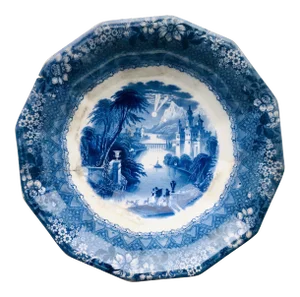 Antique C & W K Harvey Delaware Pattern Blue Transferware Bowl