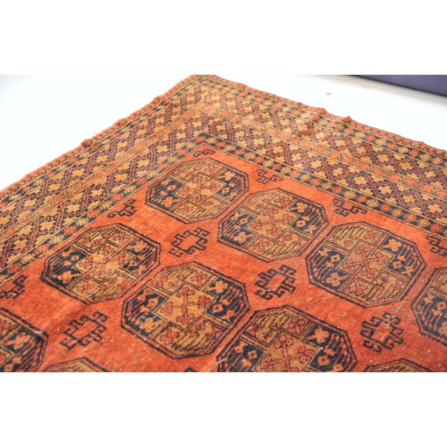 Burnt Orange Ersari Burnt Orange, Copper, Rust, Camel & Indigo Square Rug - 8.7 x 9.2 For Sale - Image 8 of 13
