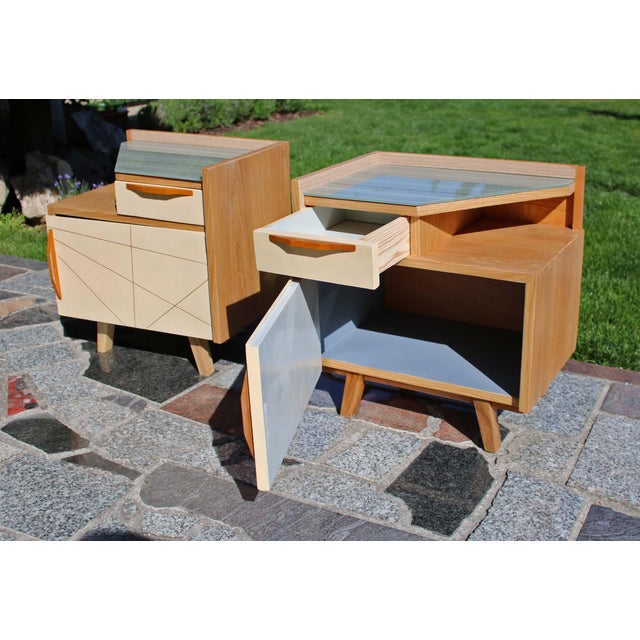 Wood Vintage Nightstands in Oak, 1950s, Set of 2 For Sale - Image 7 of 9
