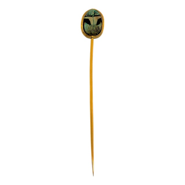 Egyptian Revival 14 K Gold Scarab Stick Pin C 1880 For Sale