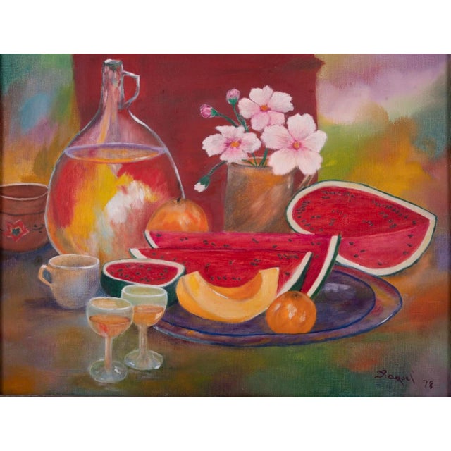 Vintage Mid Century Modern Bold Colorful Fruit Bowl Still Life Realism Signed Framed For Sale - Image 11 of 12