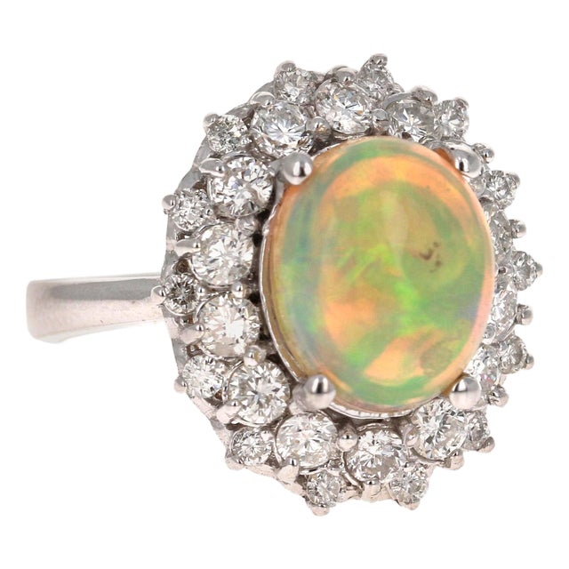 4.04 Carat Opal Diamond 14 Karat White Gold Cluster Ring, Size 7 For Sale