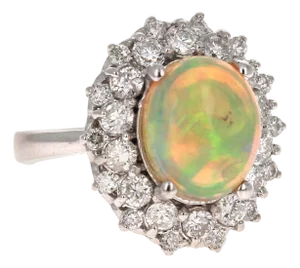 4.04 Carat Opal Diamond 14 Karat White Gold Cluster Ring, Size 7