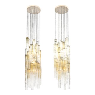 Pair of Mid-Century Large Muted Citrine Calza Glass Chandeliers Signed Venini For Sale