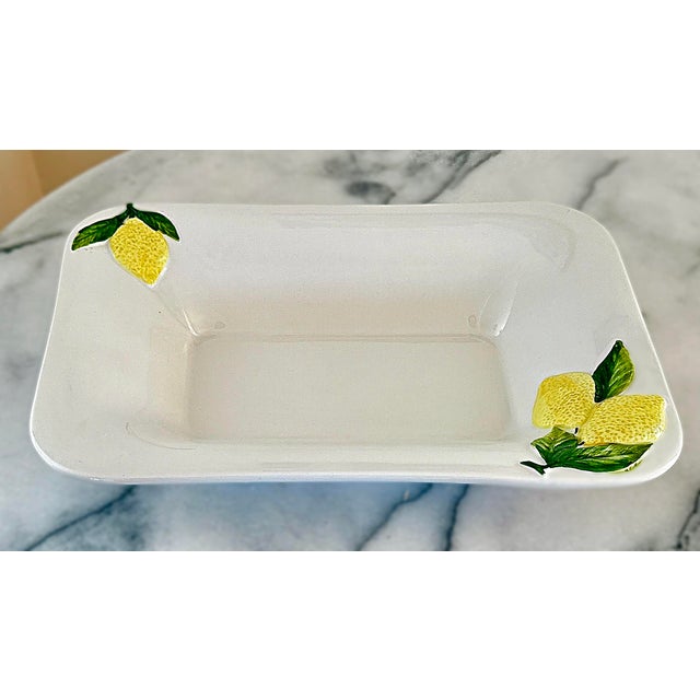 White Hand Crafted Embossed Lemon Ceramic Platter Vintage ceramic serving platter featuring a white base with embossed...